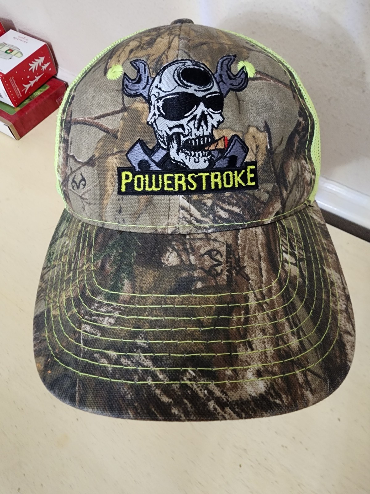 Ford Powerstroke Realtree Camo Green mesh Trucker Skull Tool Crossbones NWOT