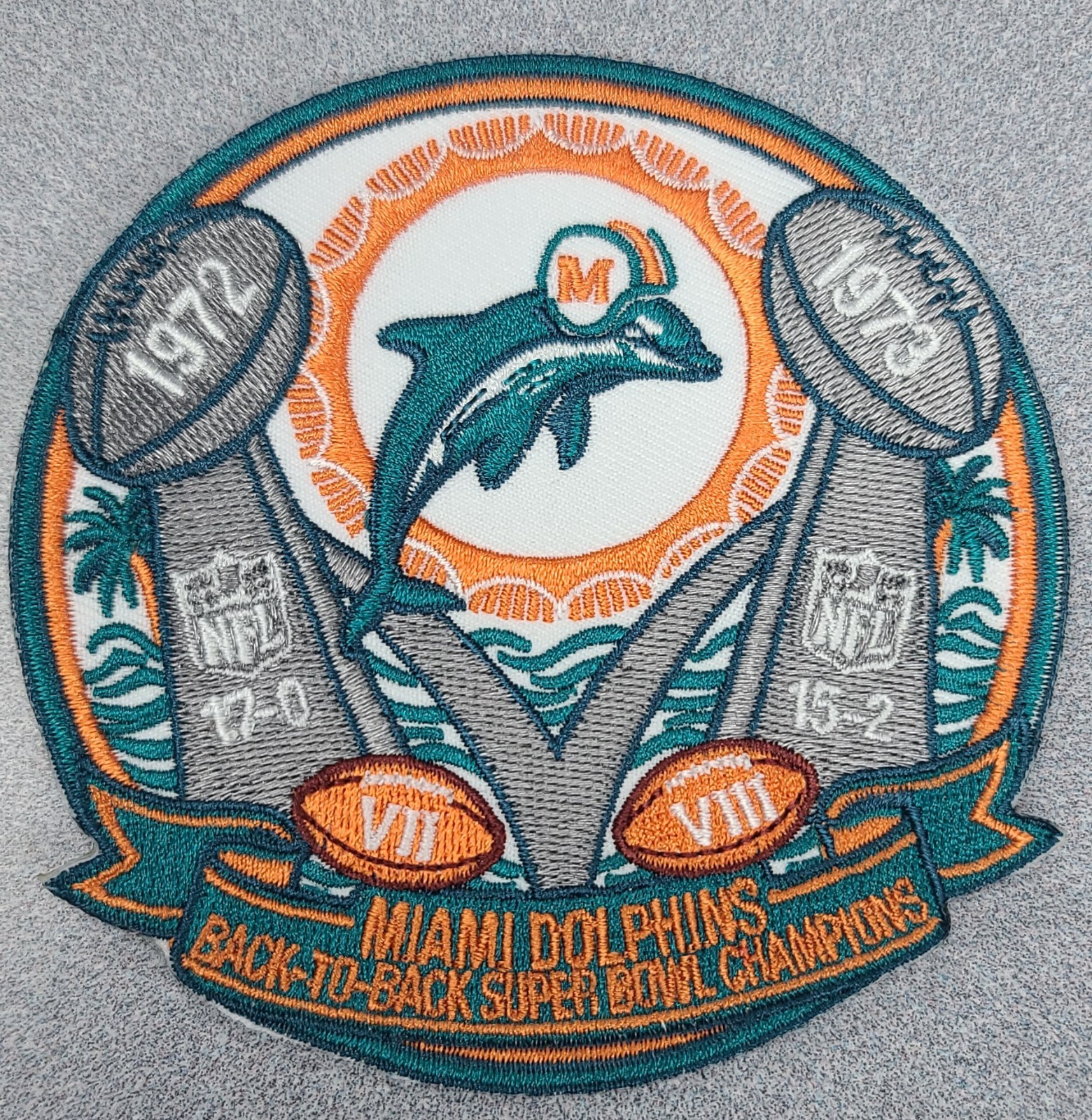 *Miami Dolphins Back to Back Super Bowl Champions Embroidered Iron-Sew-On Patch*