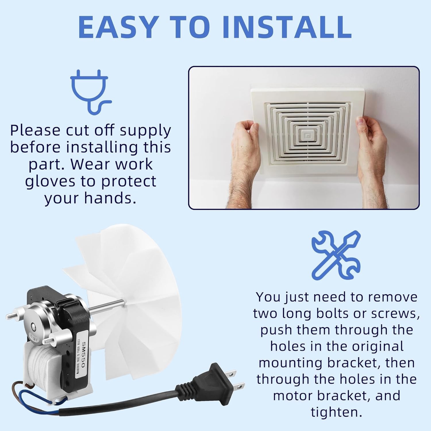 High-Quality SM550 Bathroom Fan Motor Kit - Quiet & Reversible Operation