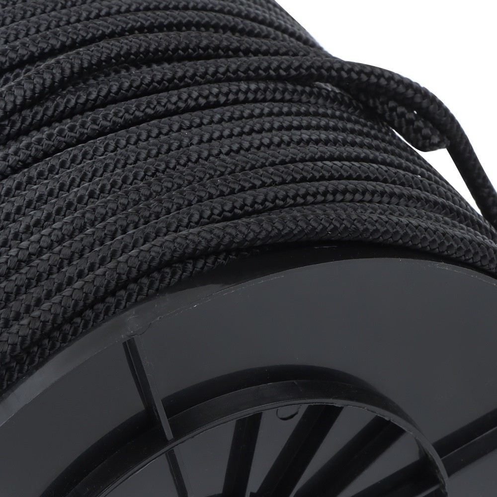 Black Nylon Solid Braid Rope Abrasion Resistance Low Stretch Dyeable Industrial