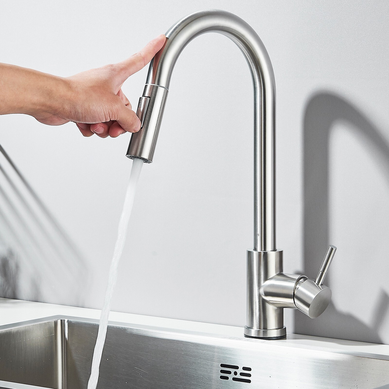 Touch Sensor Kitchen Faucet Pull Down Sprayer Swivel Sink Mixer Brushed Nickel