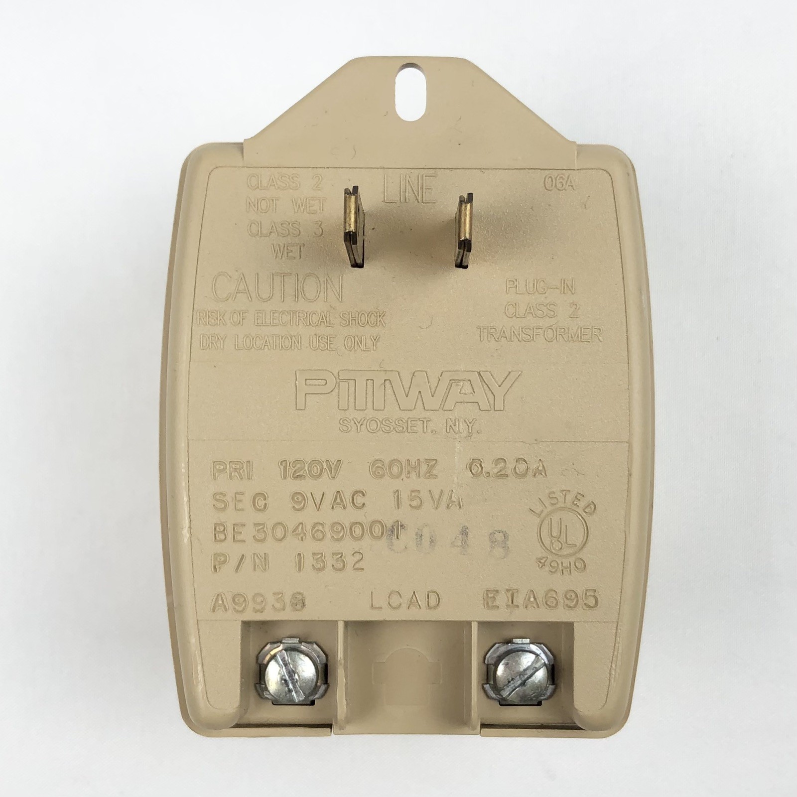 Pittway Honeywell Model 1332 9VAC 15VA A/C Power Dry Location Transformer