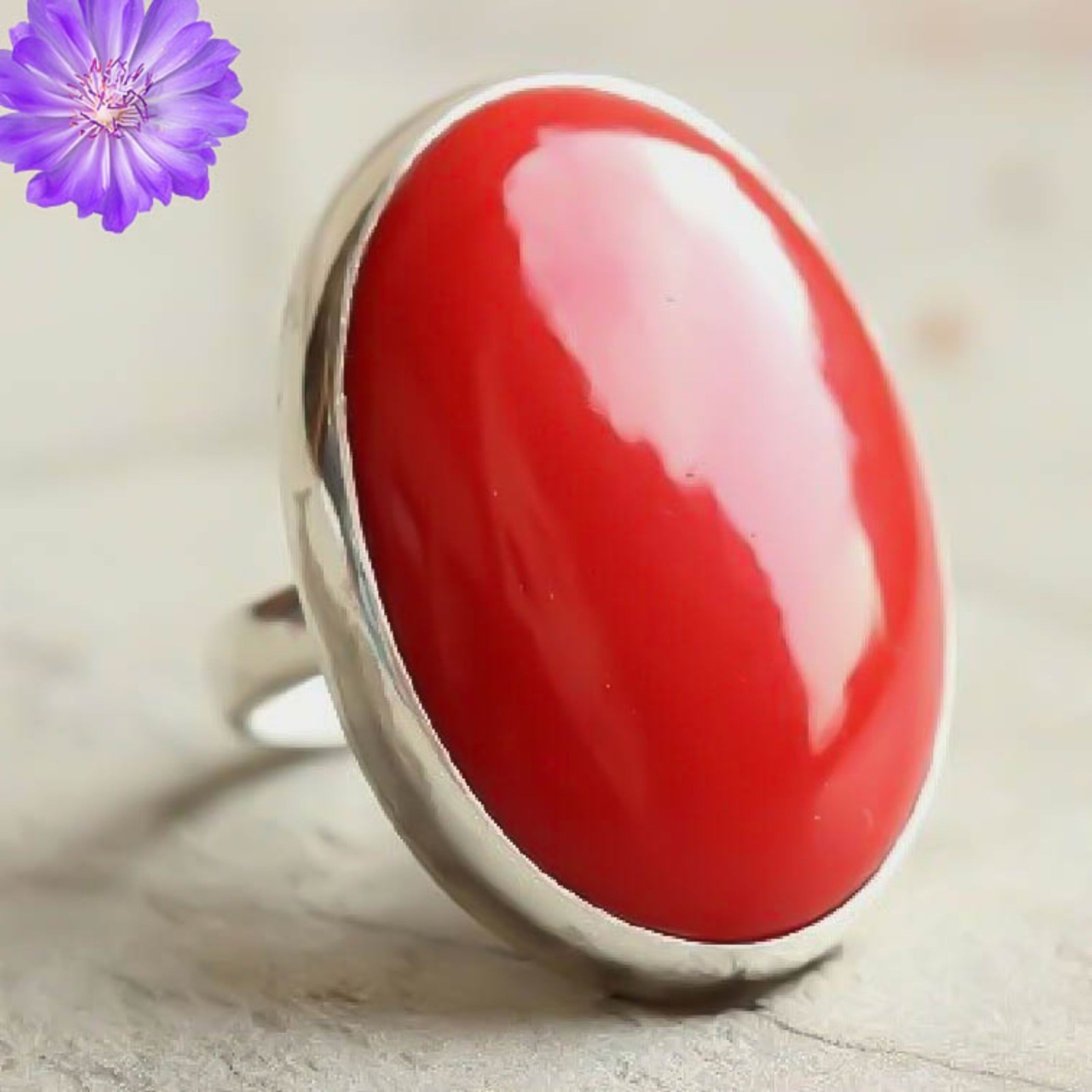 Red Coral Gemstone 925 Sterling Silver Handmade Jewelry Ring Gift For Her