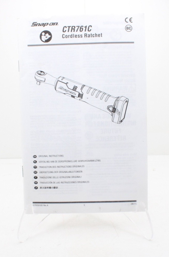 Snap-on ZCTR761CCE Manual for CTR761C Cordless Ratchet Original Instructions