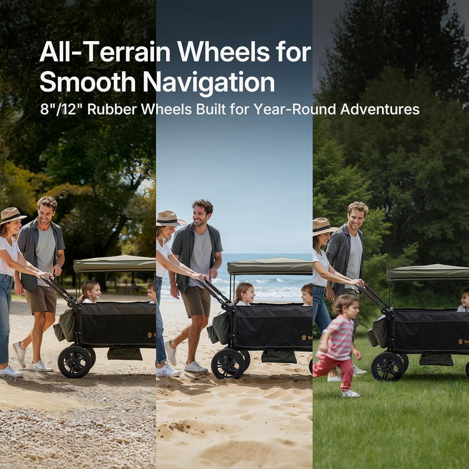 Stroller Wagon for Kids, One-Hand Adjustable Push/Pull Handle, Spacious Storage,
