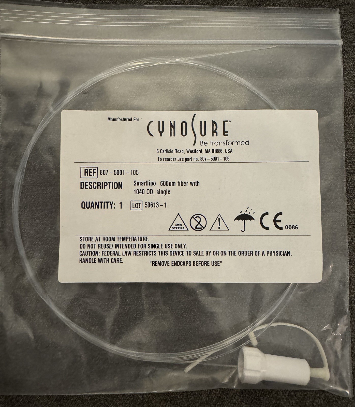 New Unused Cynosure SmartLipo 600um Fiber OD 1040, Single REF: 807-5001-105