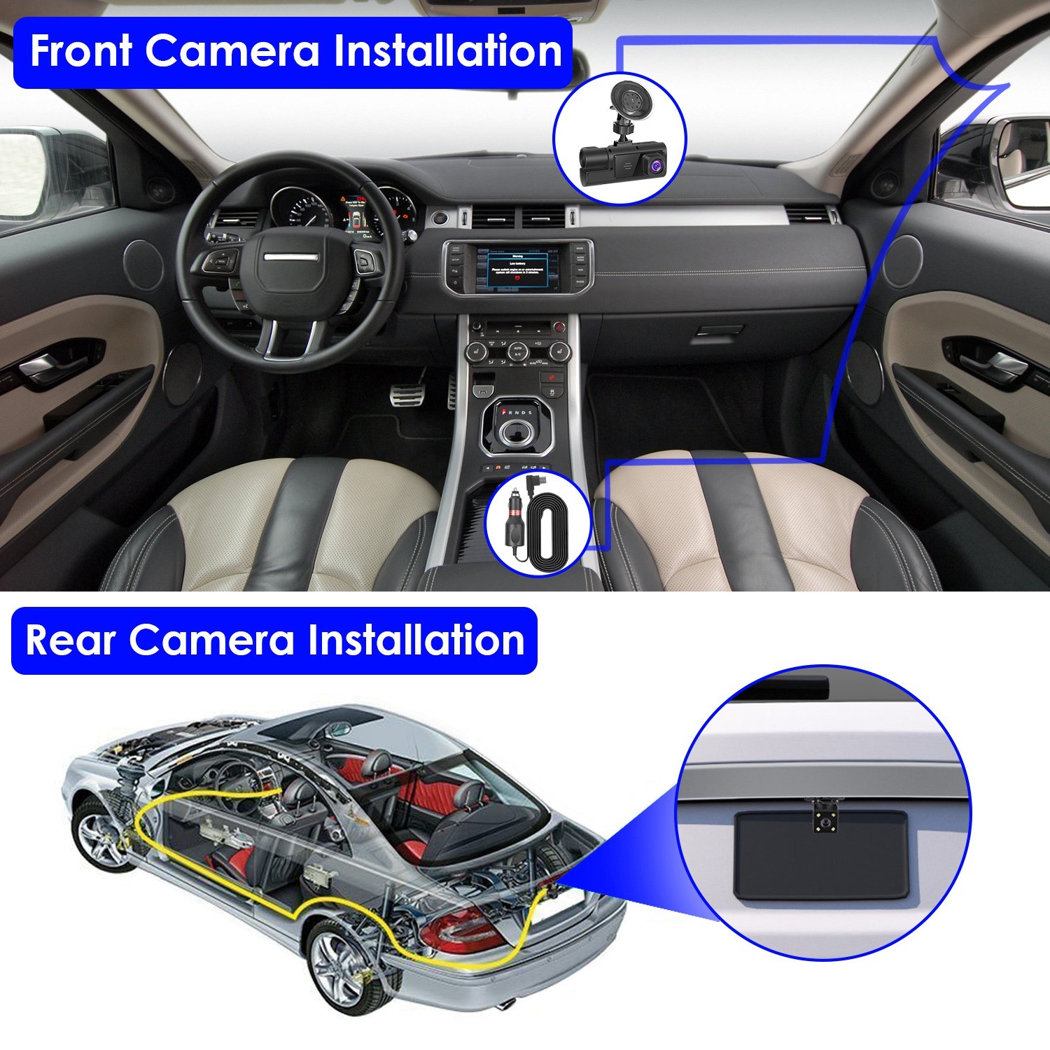 1080P HD Dash Cam WiFi Front Rear Inside Dash Camera Loop Recording Camera