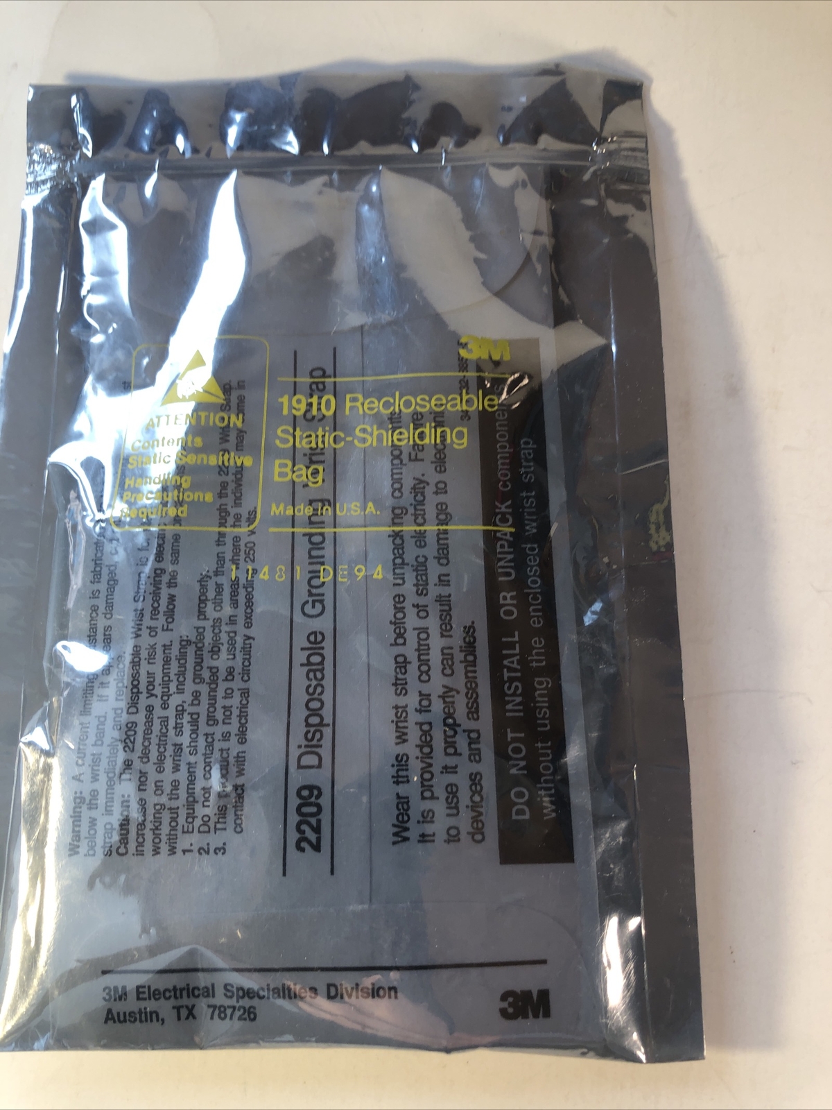 3M 2209 Disposable Wrist Strap ESD Grounding Electrostatic Shock Prevent