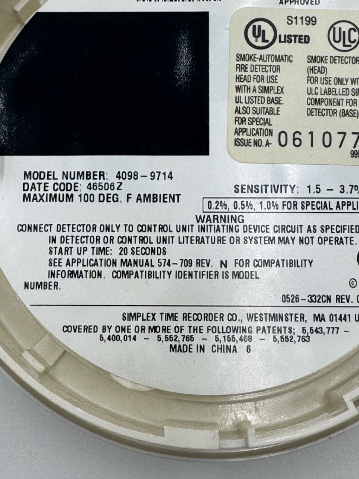 Simplex 4098-9714 Fire Alarm Smoke Detector + 4098-9792 Base