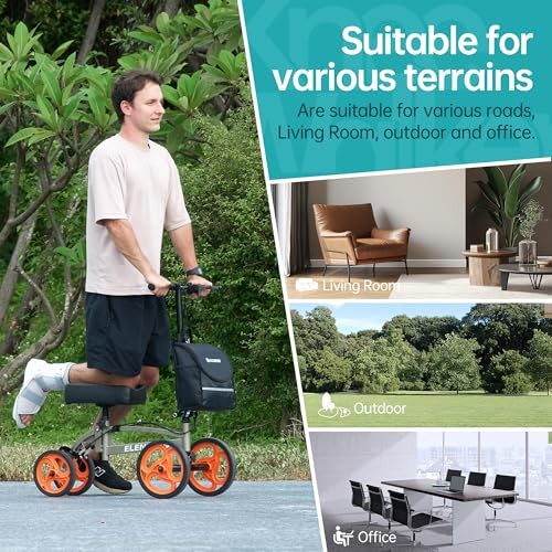 ELENKER Steerable Knee Scooter, Basket, Dual Braking System - Champagne/Black