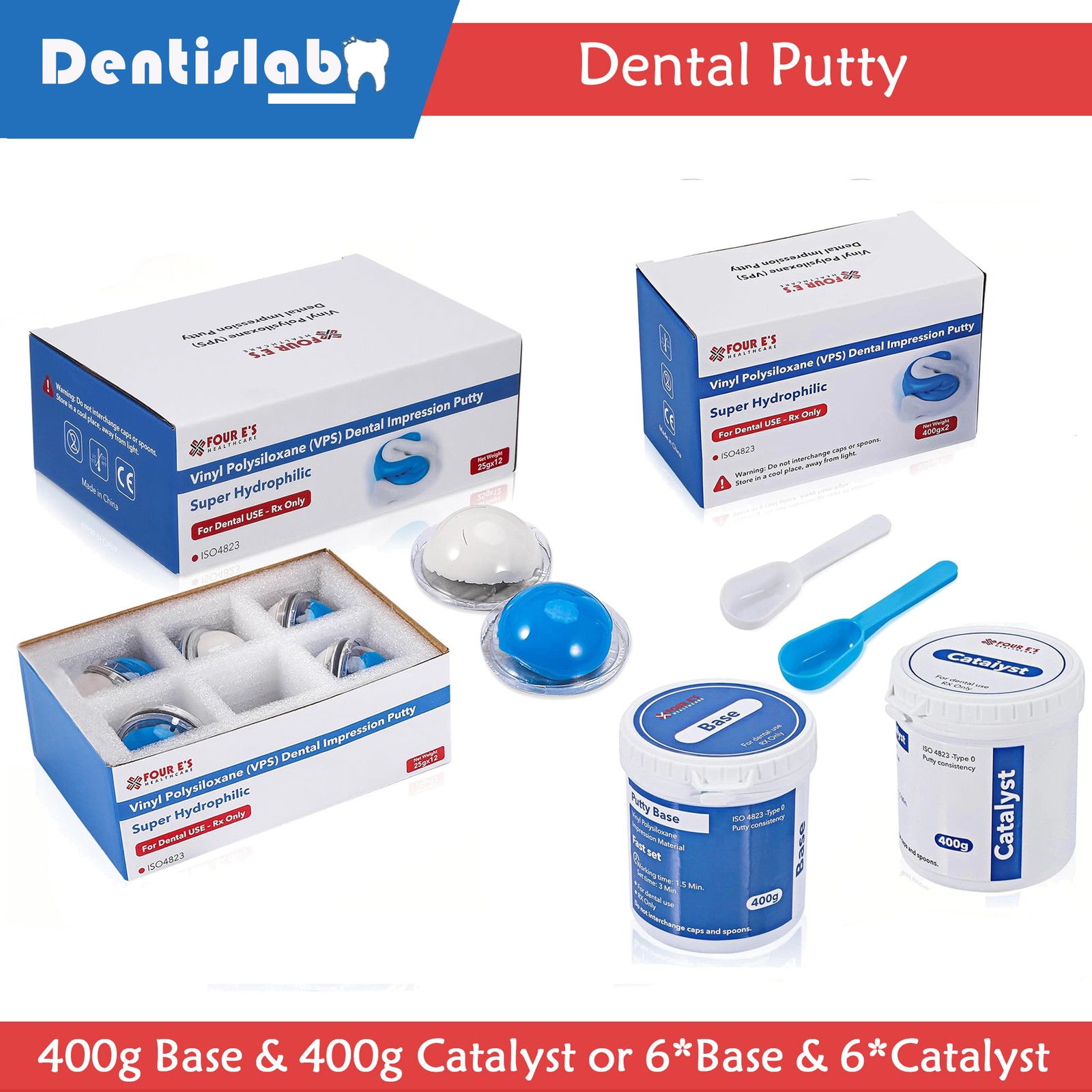 Dental Putty Fast Set PVS VPS Impression Silicon 2x400g (Base+Catalystst)/25gx12