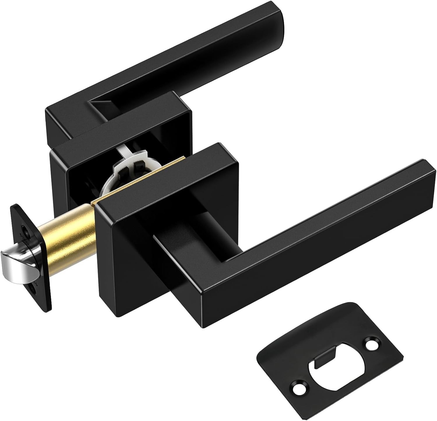 TICONN Interior Door Lever Passage Lock Set, Square Rosette, Matte Black, 8 Pack