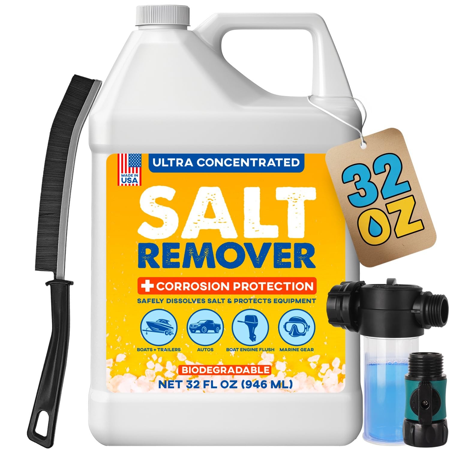 Salt Remover Flush Kit 32oz Corrosion Protection Made in USA Boats Cars Marine E