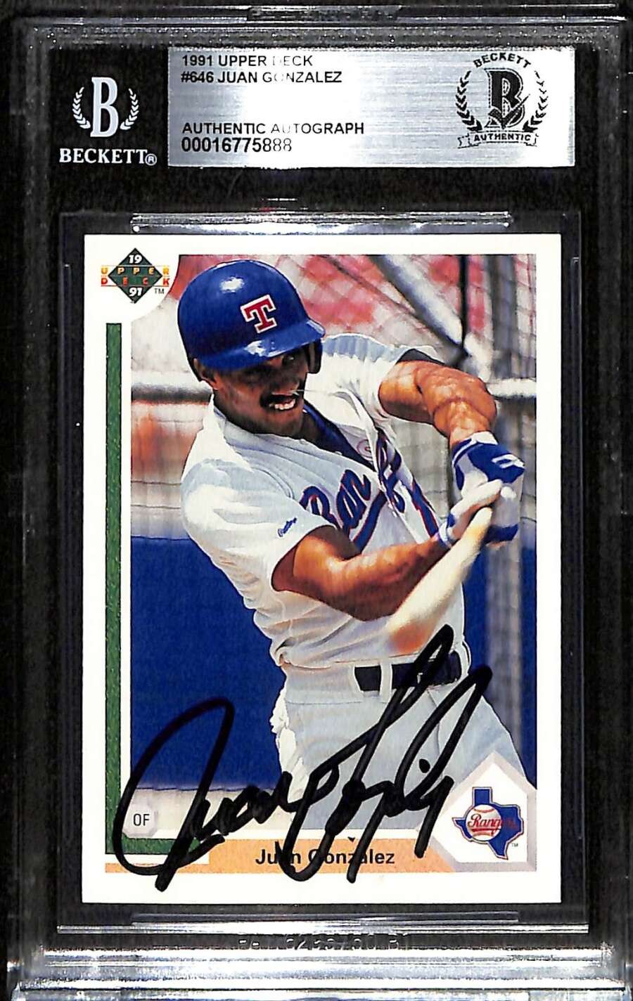 1991 Upper Deck 646 Juan Gonzalez  BGS Auto Autographed BAS C88667