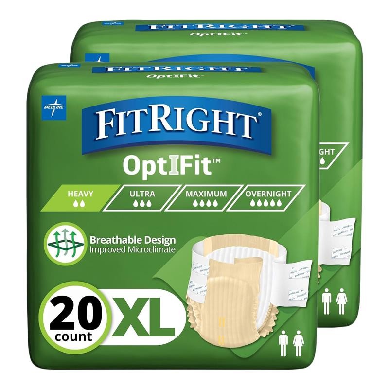 FitRight OptiFit Adult Briefs w/ Tabs Moderate Absorb, XL, 40 Ct (2 Packs of 20)