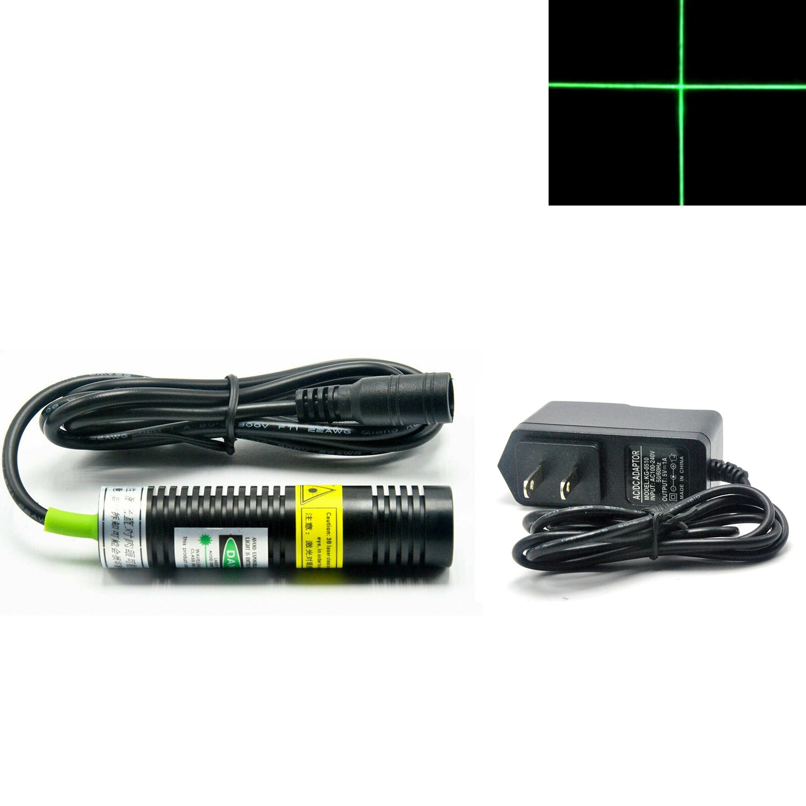 1pc 532nm 30mW 5V Green Laser Cross Module With Adapter 18x75mm