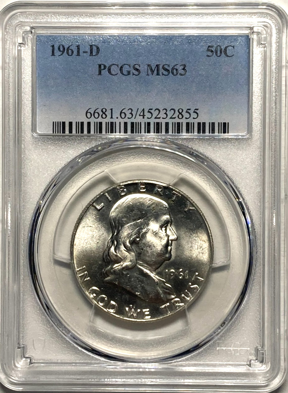 1961-D Franklin Half Dollar PCGS MS63 - Bright White - Awesome Luster!