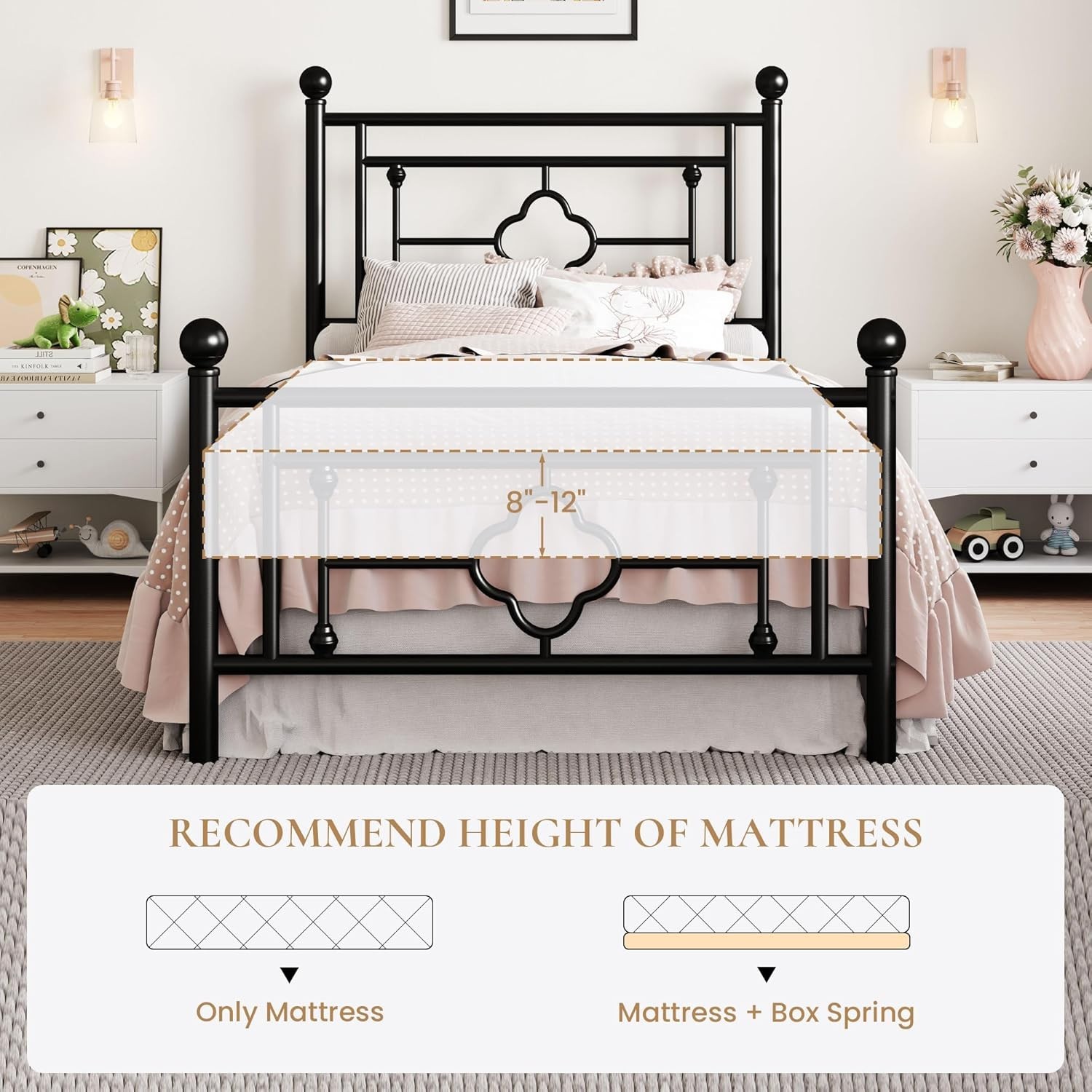 Space-Saving Twin Bed Frame with Headboard, Underbed Storage, Easy Assembly