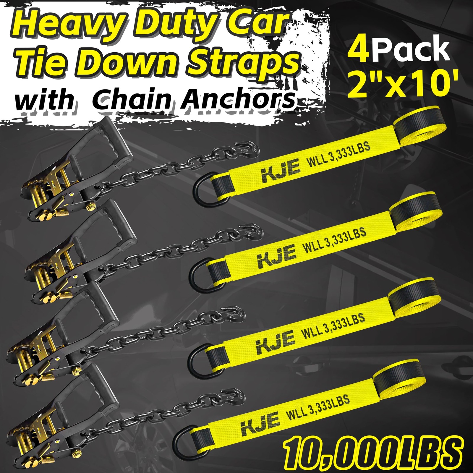 KJE 4 Pack Reflective Car Tie Down Straps for Trailers - Tire Ratchet Strap w...