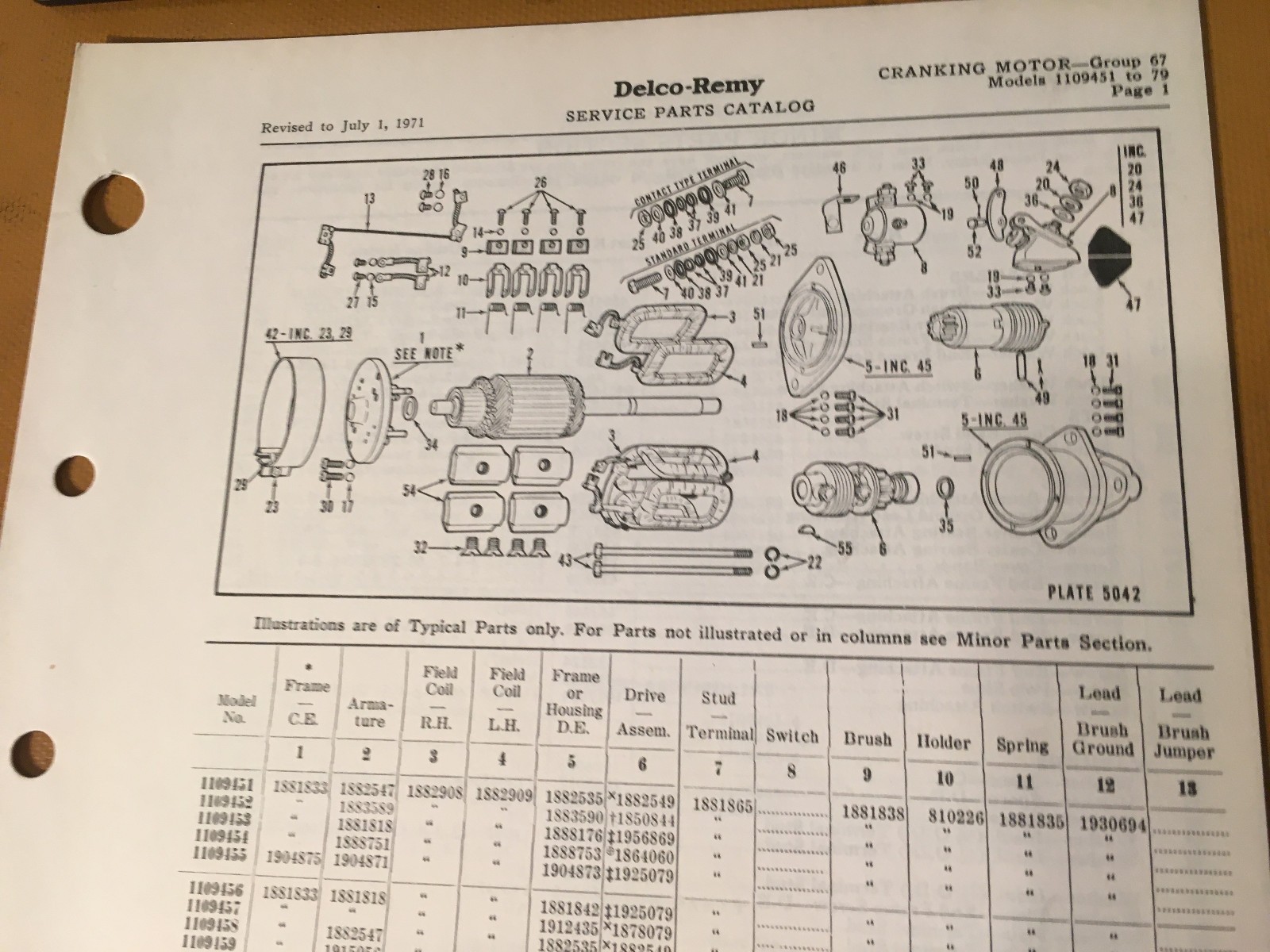 Delco-Remy Cranking Motor 1109451 to 1109479 Parts List Instructions