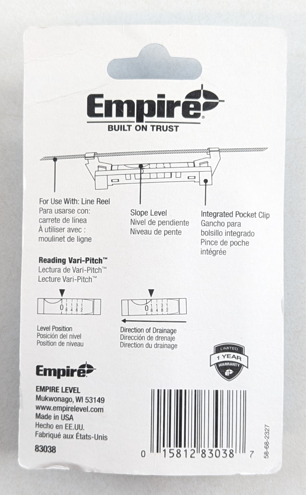 Empire Vari Pitch Line Level 2 Pack 83038 Construction Leveling Tool - NEW