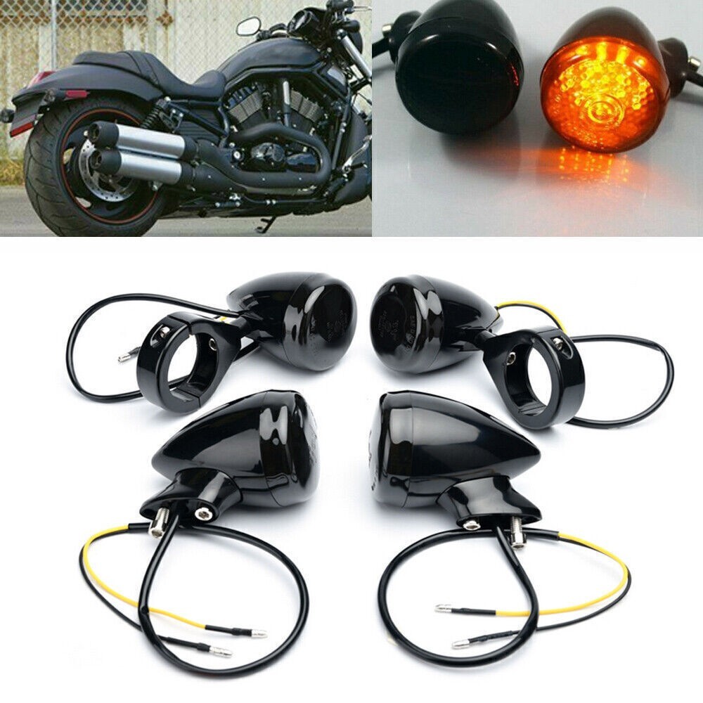 4X Motorcycle LED Turn Signal Lights Front Rear 41mm Fork Clamp Black Universal