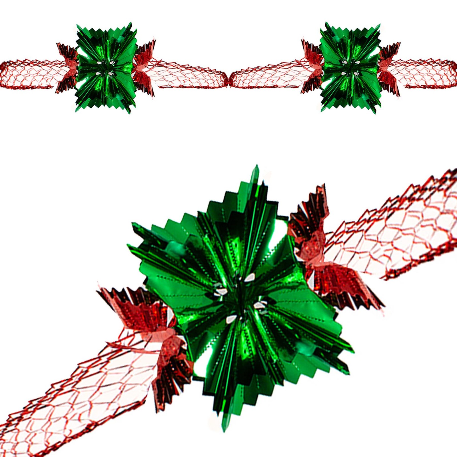 Christmas Foil Ceiling Decorations 2 Tone Green / Red - 4 Section Full Garland