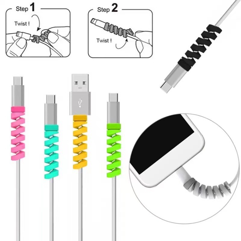 7pcs Cord Silicone Spiral USB Cable Protector Saver for iPhone Android