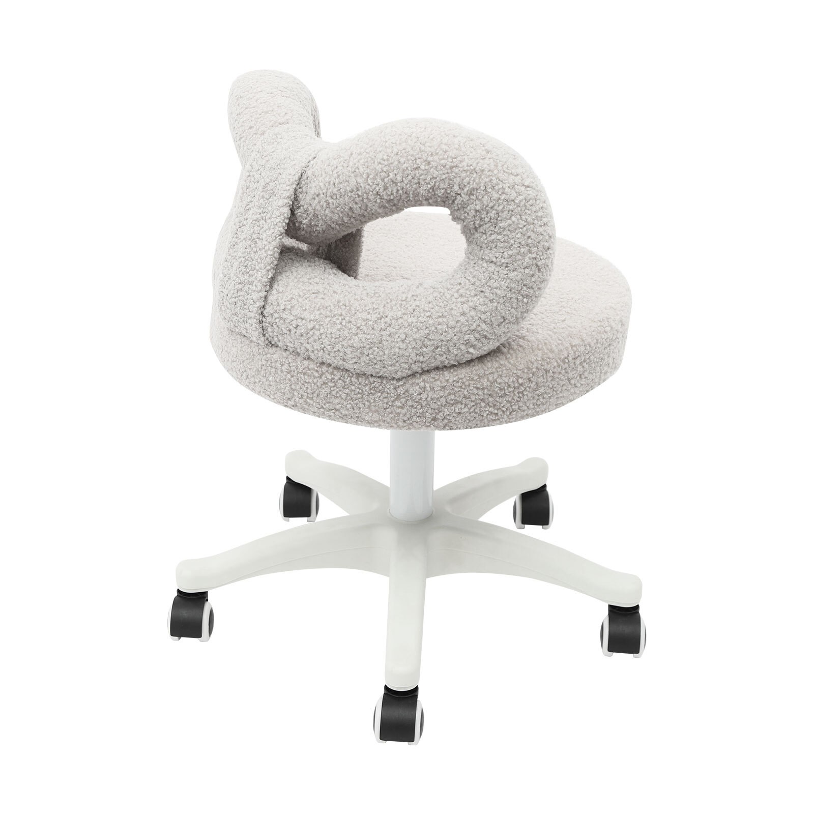 Lambswool Bow Back Desk Chair, Grey Swivel Rolling Vanity Stool, Height Adjust