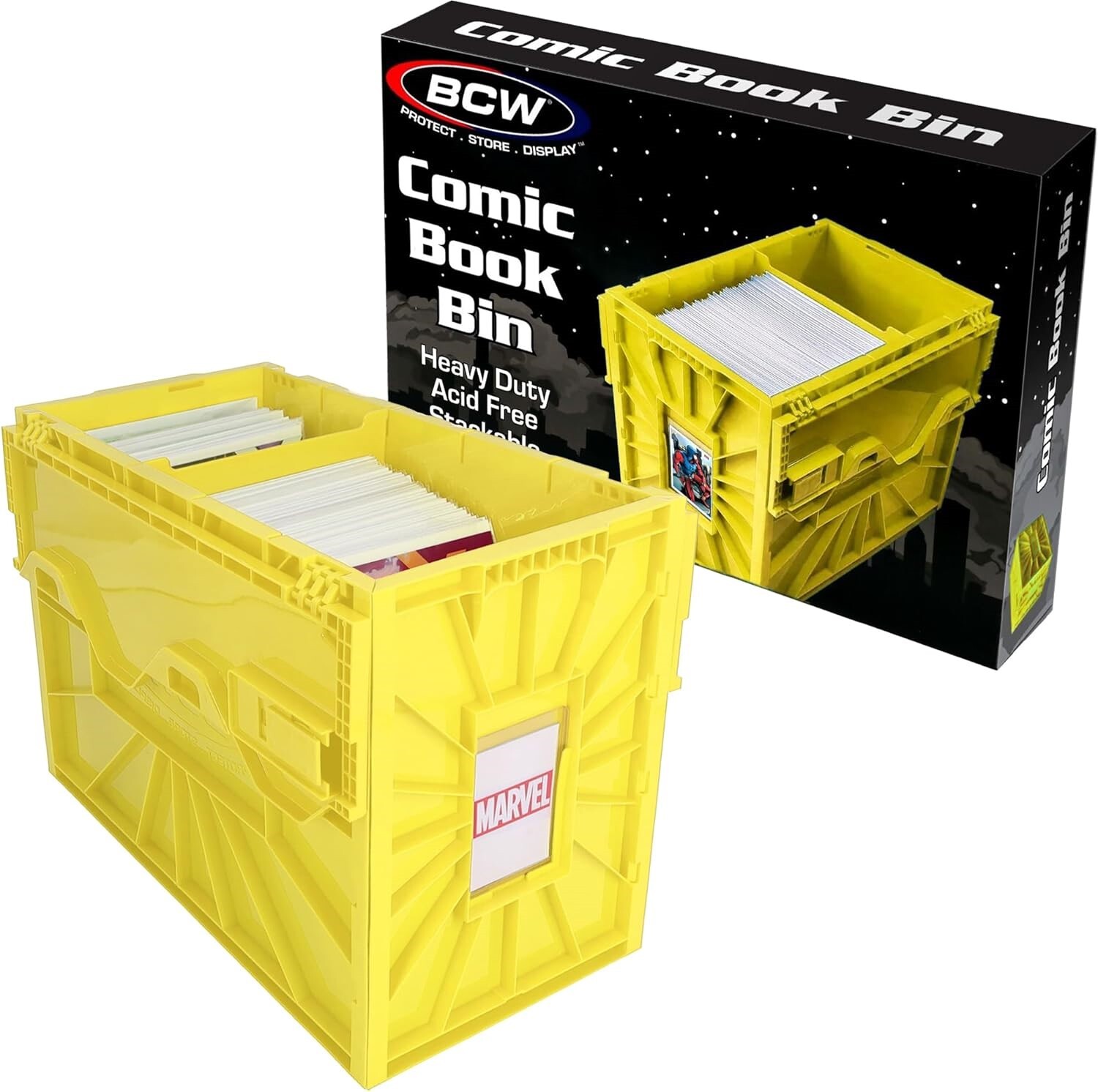 BCW Comic Book Bin Heavy Duty Plastic Box Stackable Holds 150 Bagged New Yellow