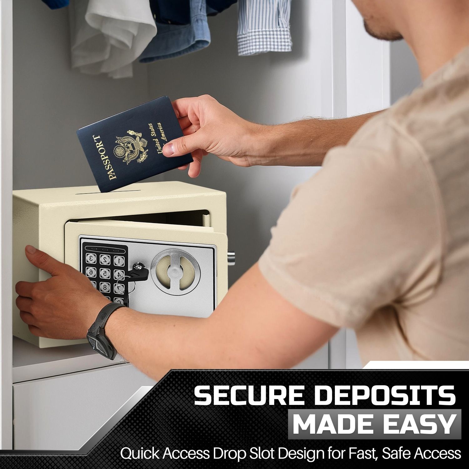 Electronic Depository Safe Box Drop Slot Opening Keypad Combination Lock White