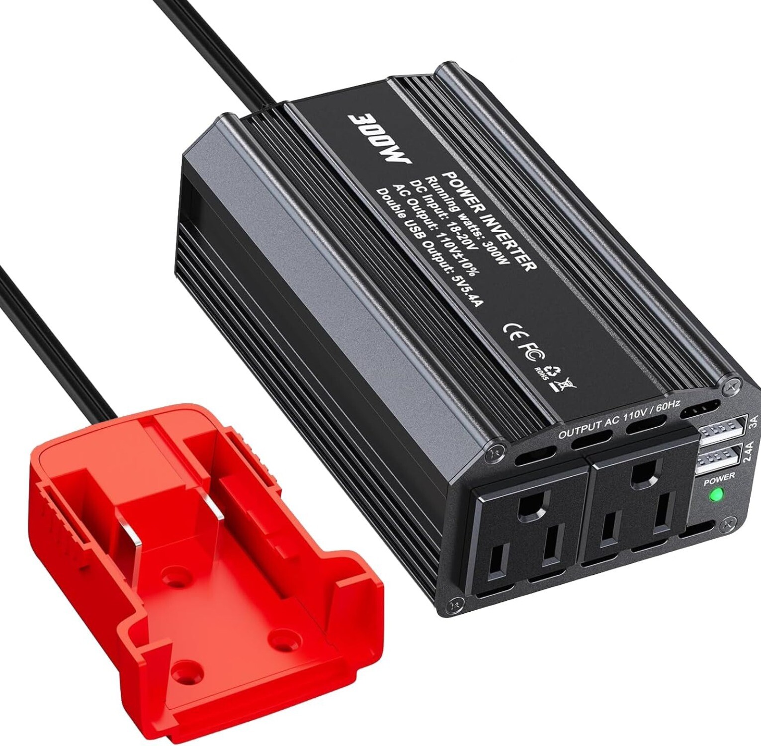 300W Power Inverter for Milwaukee DC 18V to AC 110V 120V Portable Power Station