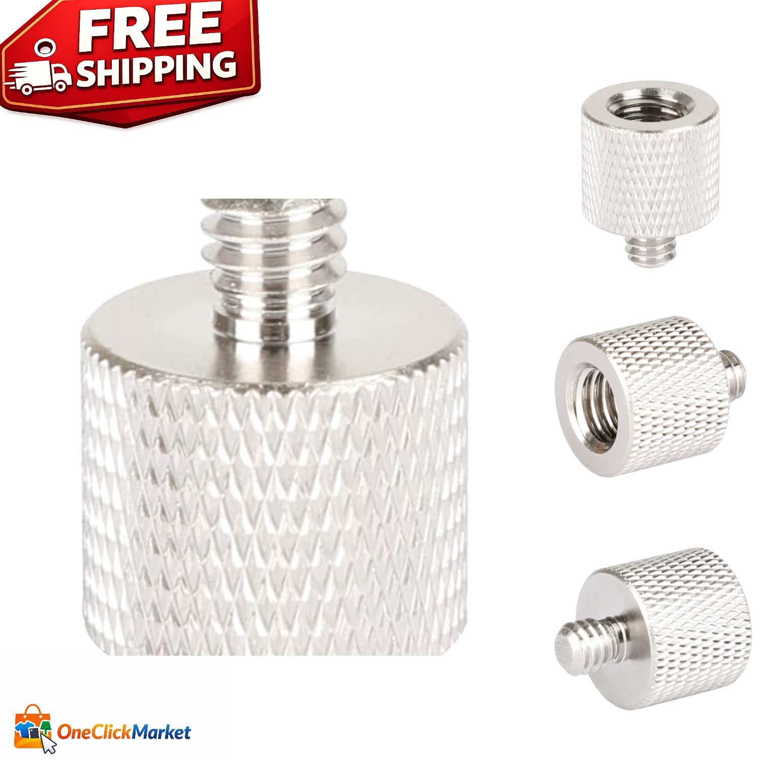 Nickel-Plated Brass 1/4" to 3/8" Camera Screw Adapter with Nylon Washer