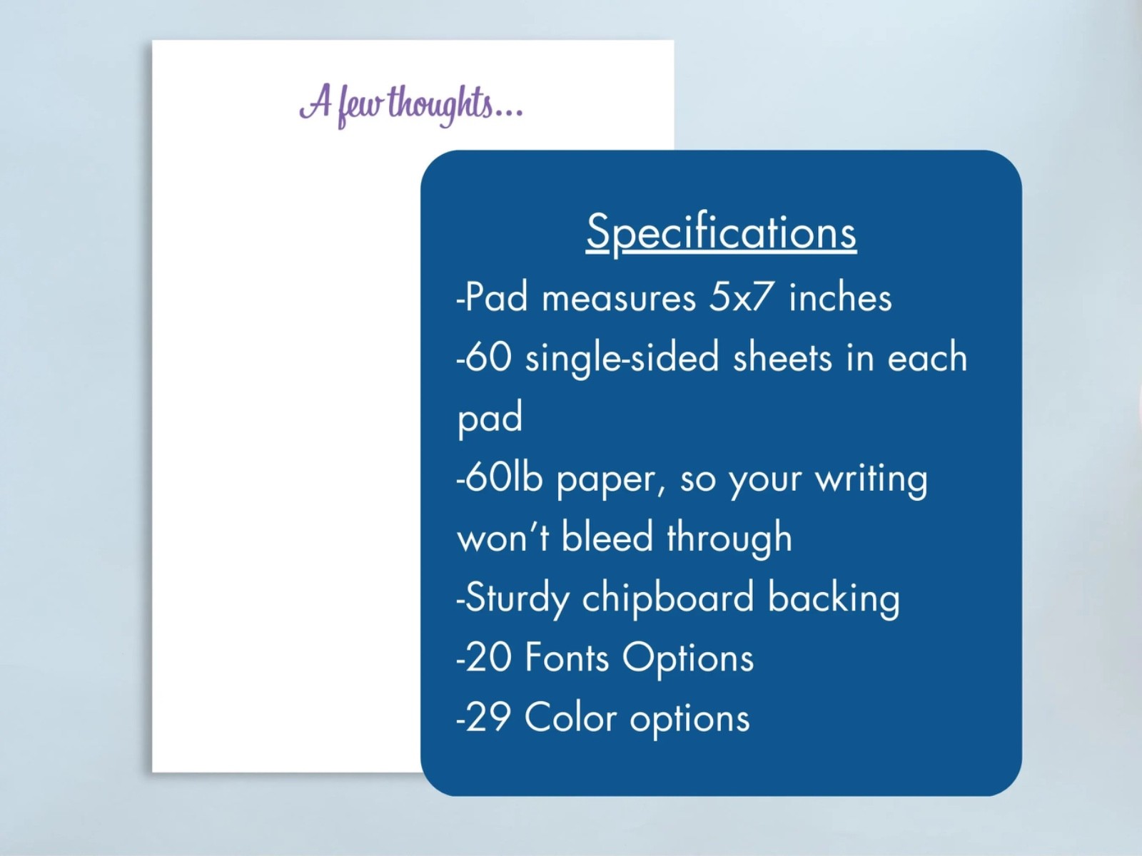 Personalized 5x7 Blank Notepad - Font and Color Options