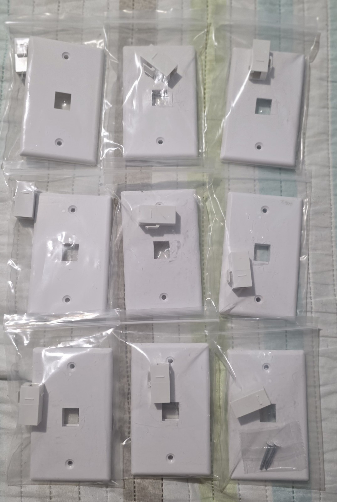 White Cat 6 RJ45 to RJ45 Keystone Wall Plate Covers, Lot of 9