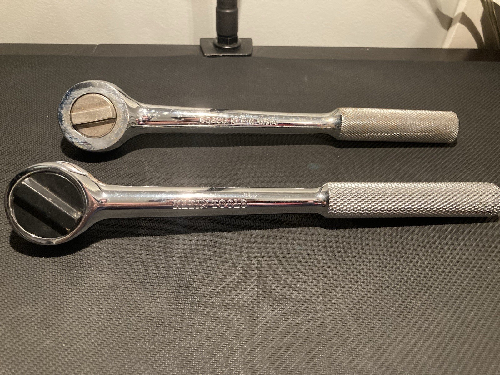 Lot Of 2 Vintage Klein 1/2" Drive 10" Chrome Ratchet Wrench No. 65820 USA TOOLS