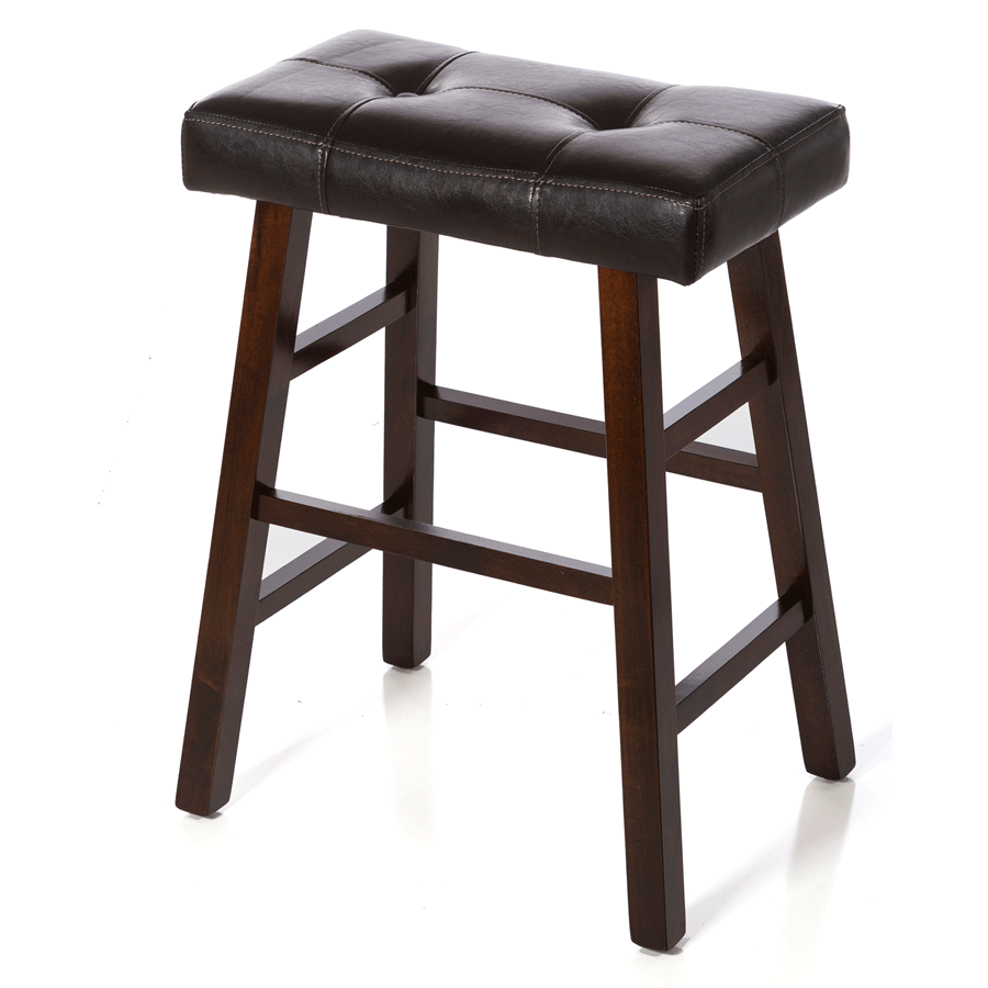 4 Bar Stools 24" or 29" High Dark Espresso Wood with Bonded Faux Leather Seat