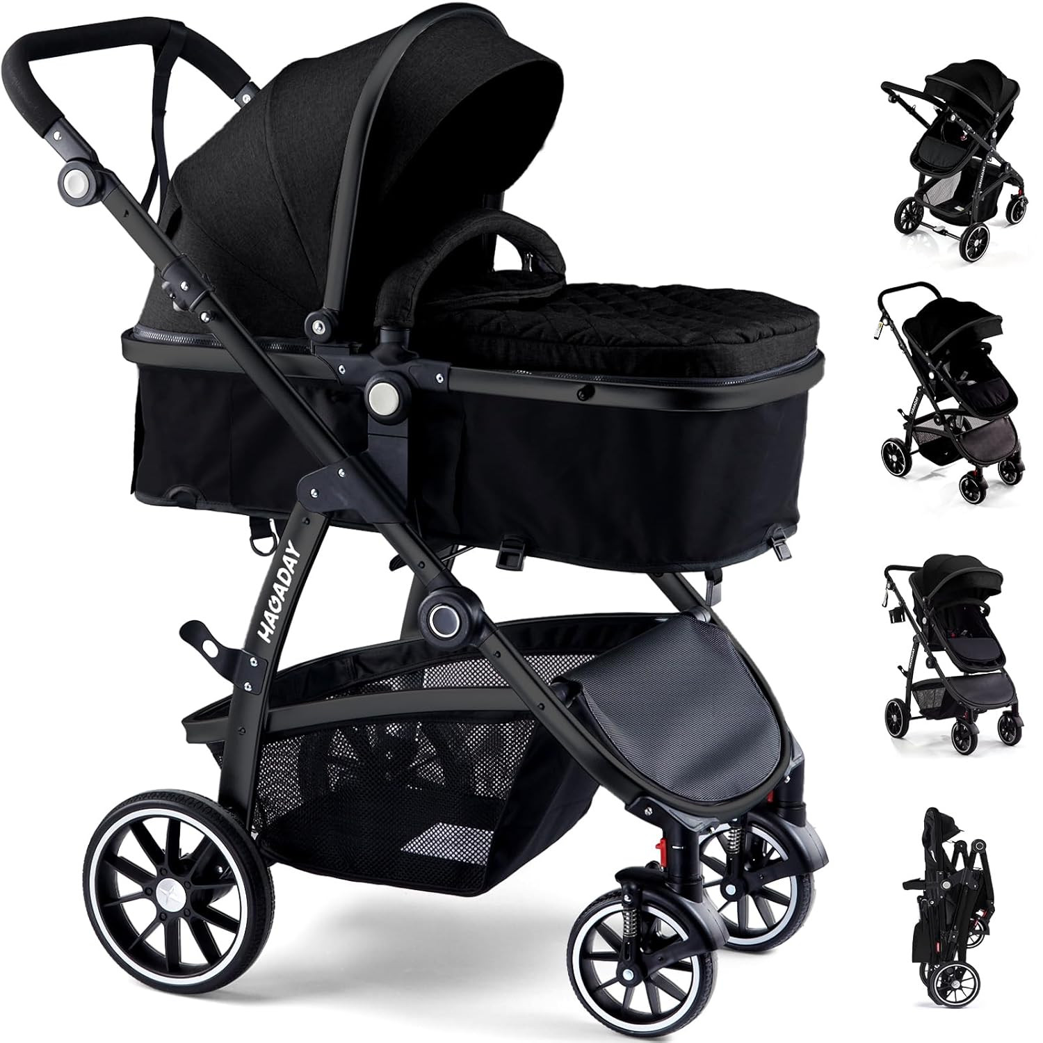 2-in-1 Reversible Baby Stroller with Canopy, Foldable & Adjustable Handle