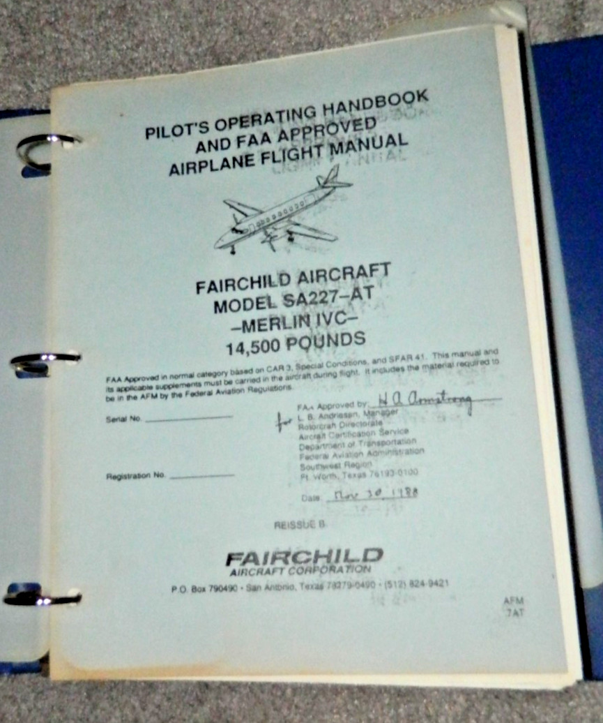 Fairchild Model SA227-AT Merlin IVC Flight Manual in Looseleaf Binder