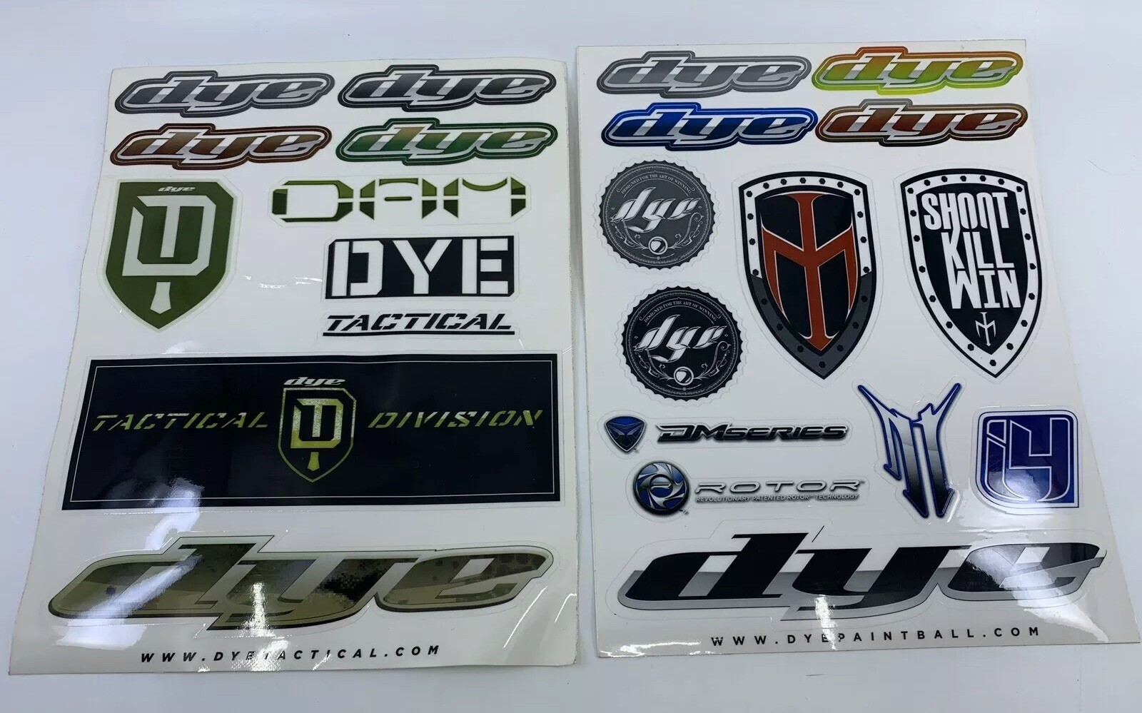 NEW 2014 DYE Paintball Sticker Sheet Lot - Promo Decal Set Tactical DAM Rotor DM