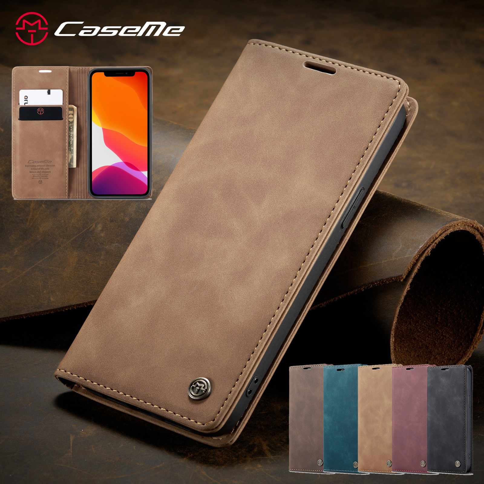 For iPhone 16 15 14 13 12 Pro Max Magnetic Wallet Case Flip Leather Card Cover