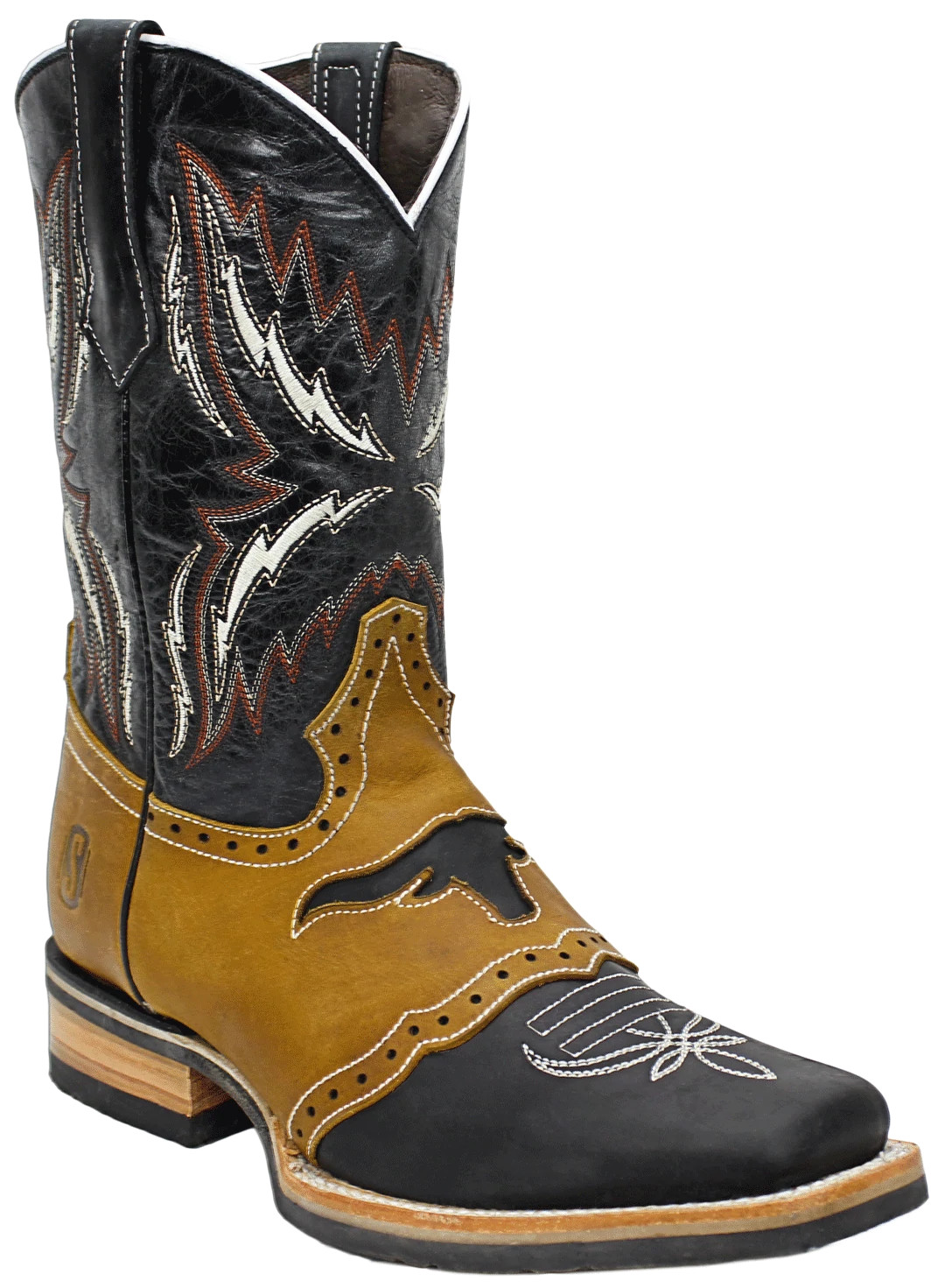 Men Genuine Leather Longhorn Western Square Toe Black Boots Handcrafted Quality