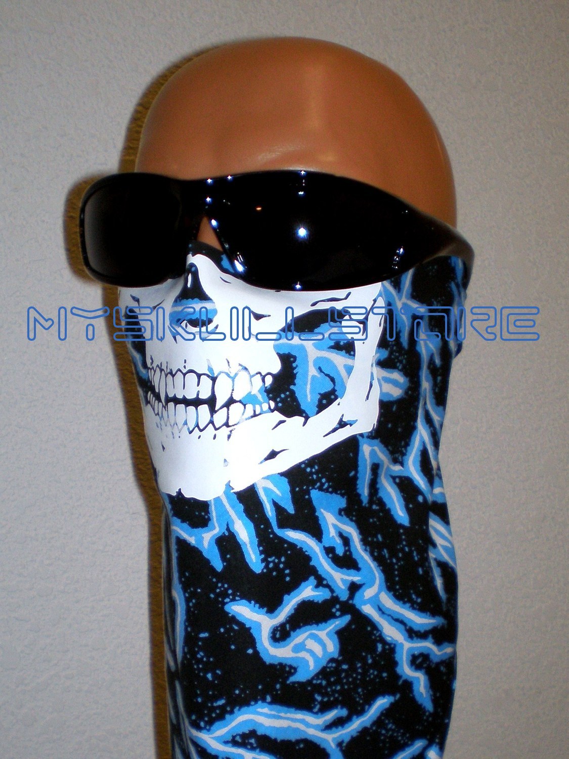 ADULT SKULL HALF FACE MASK ADJUSTABLE CLOSE COTTON BANDANNA BIKER GHOST BLUE