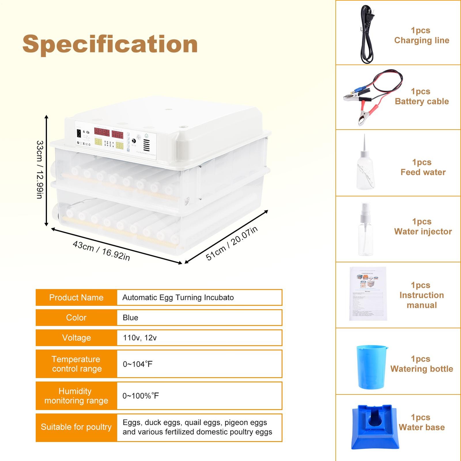 Automatic 120 Eggs Incubator Temperature Control Digital Chicken Egg Hatcher---