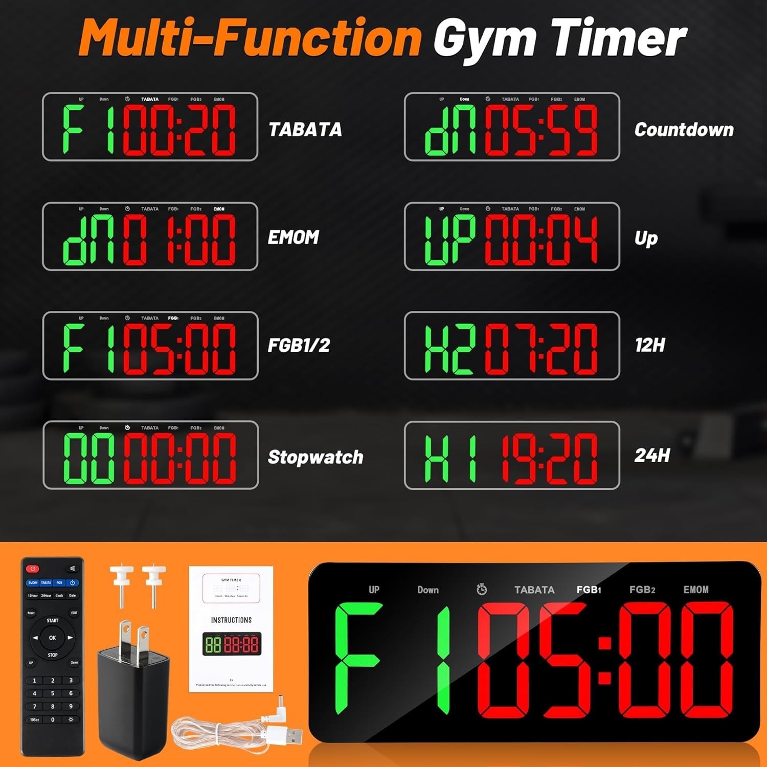 Workout Timer Clock with Remote Control Countdown Stopwatch Large Interval
