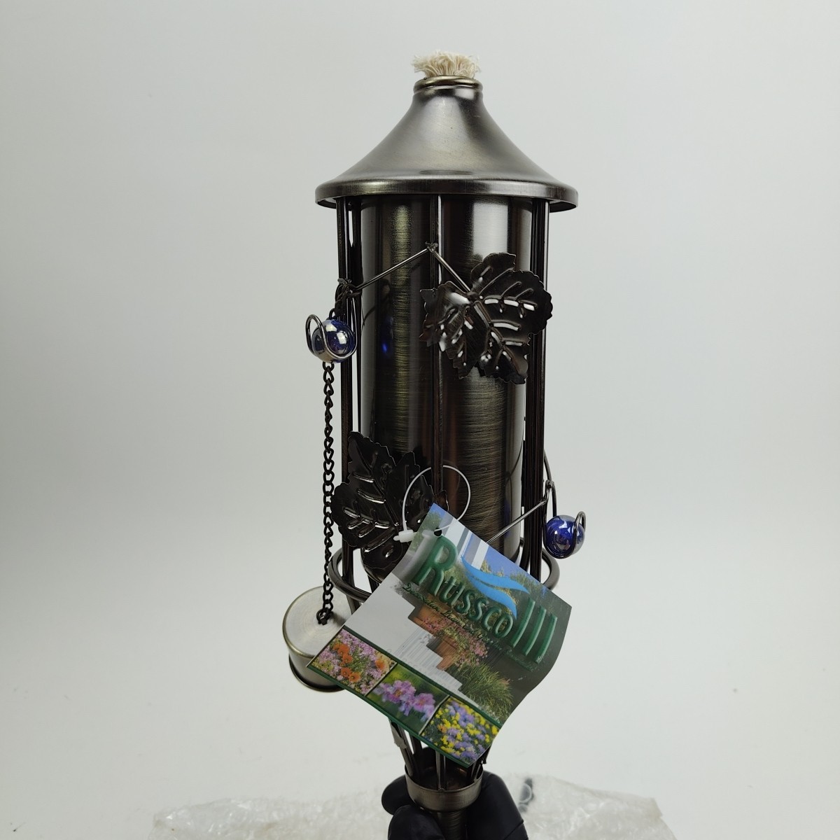 Vintage Russco III Garden Torch with Antique Copper Finish with Leaves & Marbles