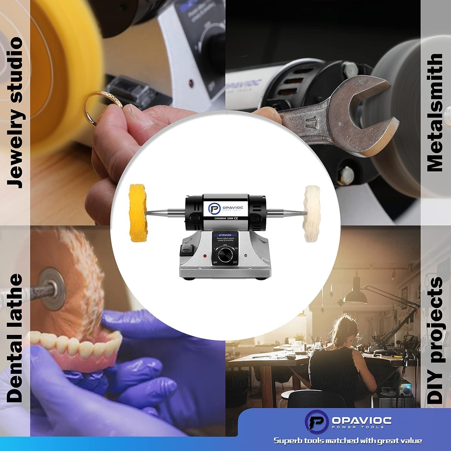 Adjustable Variable Speed Bench Grinder Polishing & Buffing Machine