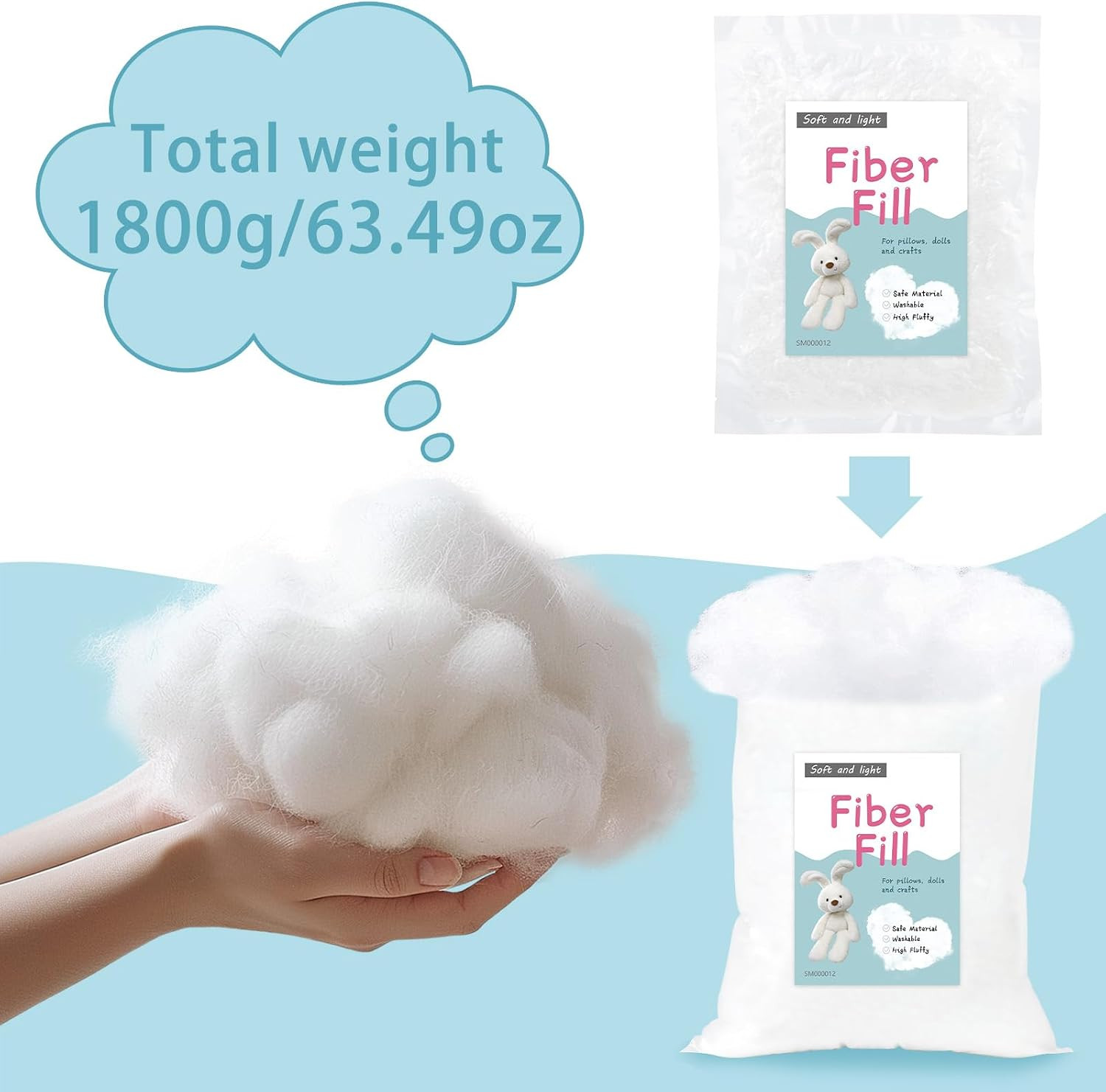 Polyfill Stuffing Pillow Stuffing Stuffing for Stuffed Animals | 3.97Lb/1800G Po