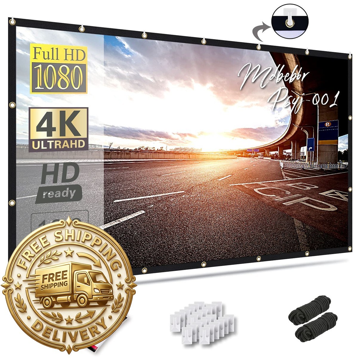 Mdbebbron 120 inch 16:9 Foldable Anti-Crease Portable Projector Screen Double