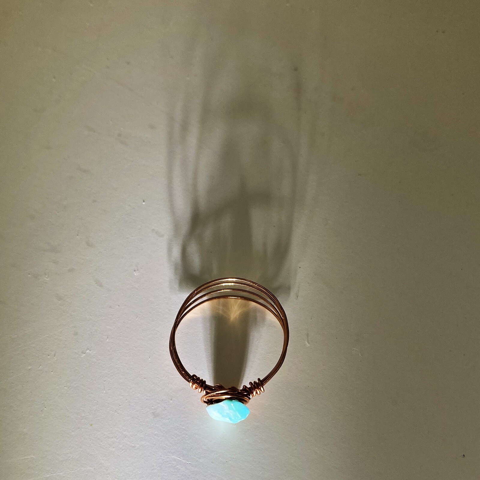 Handcrafted Sleeping Beauty Turquoise Copper Wire Wrapped Ring 6.5